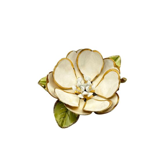Vintage Coro Corocraft Enamel Beige Flower Brooch Large Statement Costume Pin - Picture 1 of 8